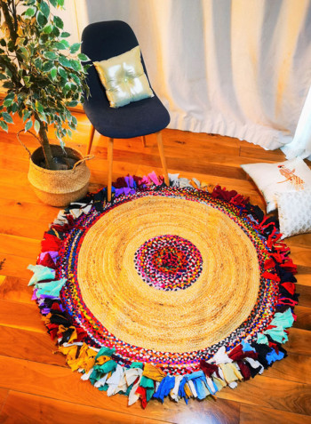 Round Jute Carpet With Tassels Beige 40x20x30cm