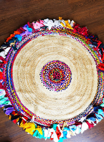Round Jute Carpet With Tassels Beige 40x20x30cm