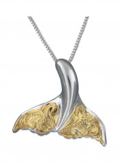 Engraved Whale Tail Gold Plated Accents Pendant Necklace