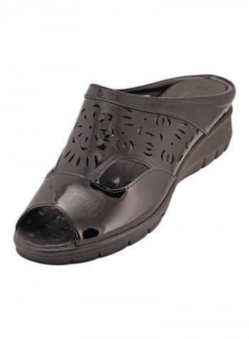 Slip On Wedge Sandals Patent Black
