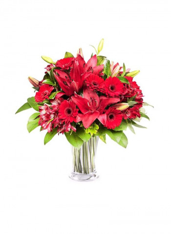 25-Piece Stems Of Mix Lillies And Gerbera With Fillers Red