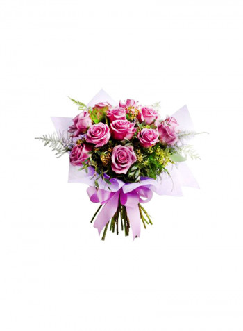 30-Piece Indian Summer Rose Bouquet Pink/Green/Yellow