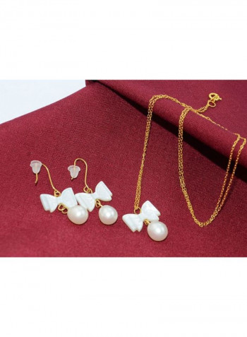 10 Karat Gold Pearl And Bow Mother Of Pearl Jewellery Set
