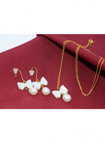 10 Karat Gold Pearl And Bow Mother Of Pearl Jewellery Set