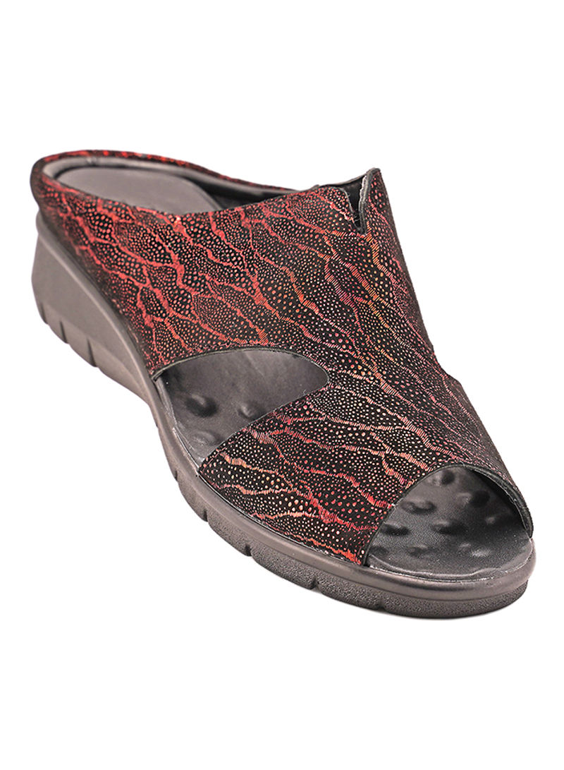 092-1987 Peep Toe Wedge Sandals Black/Red