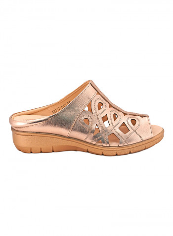 092-1989 Metallic Peep Toe Wedge Sandals ذهبي وردي