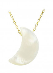18 Karat Gold Crescent Moon Design Mother Of Pearl Pendant Necklace
