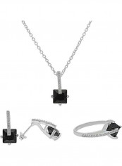 Italian Silver 925 Princess Cut Shaped Pendant Set Silver