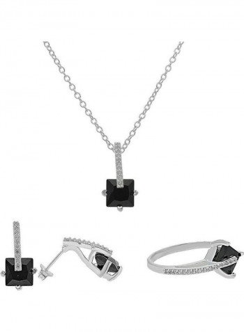 Italian Silver 925 Princess Cut Shaped Pendant Set Silver