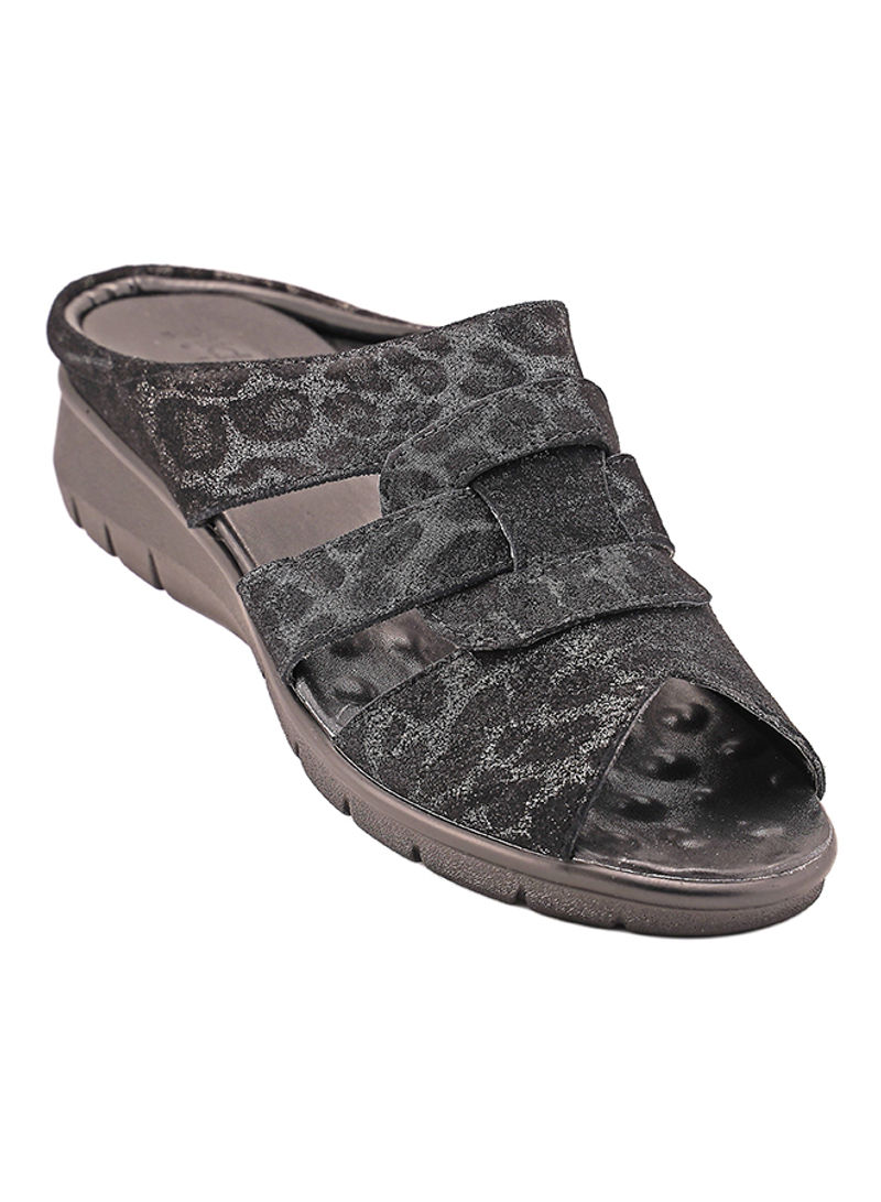 Leopard Print Wedge Sandals Black/Grey
