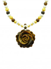 10 Karat Solid Yellow Gold With 5-10 mm Pearls And Tiger Eye Pendant Necklace