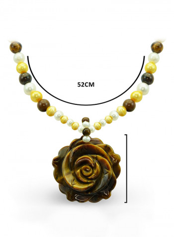 10 Karat Solid Yellow Gold With 5-10 mm Pearls And Tiger Eye Pendant Necklace