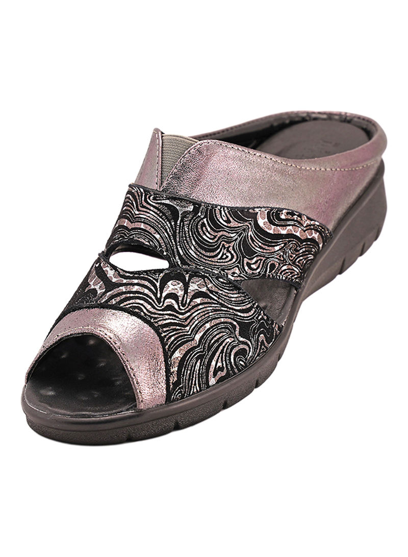 092-1984 Peep Toe Wedge Sandals Silver/Black
