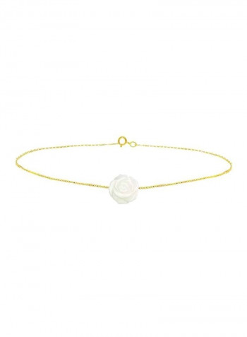 18 Karat Gold Rose Carved Mother Of Pearl Beaded Bracelet