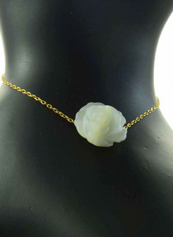 18 Karat Gold Rose Carved Mother Of Pearl Beaded Bracelet