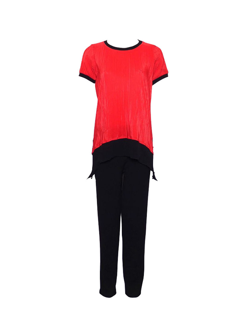 Trendy Top And Pants Set Red/Black
