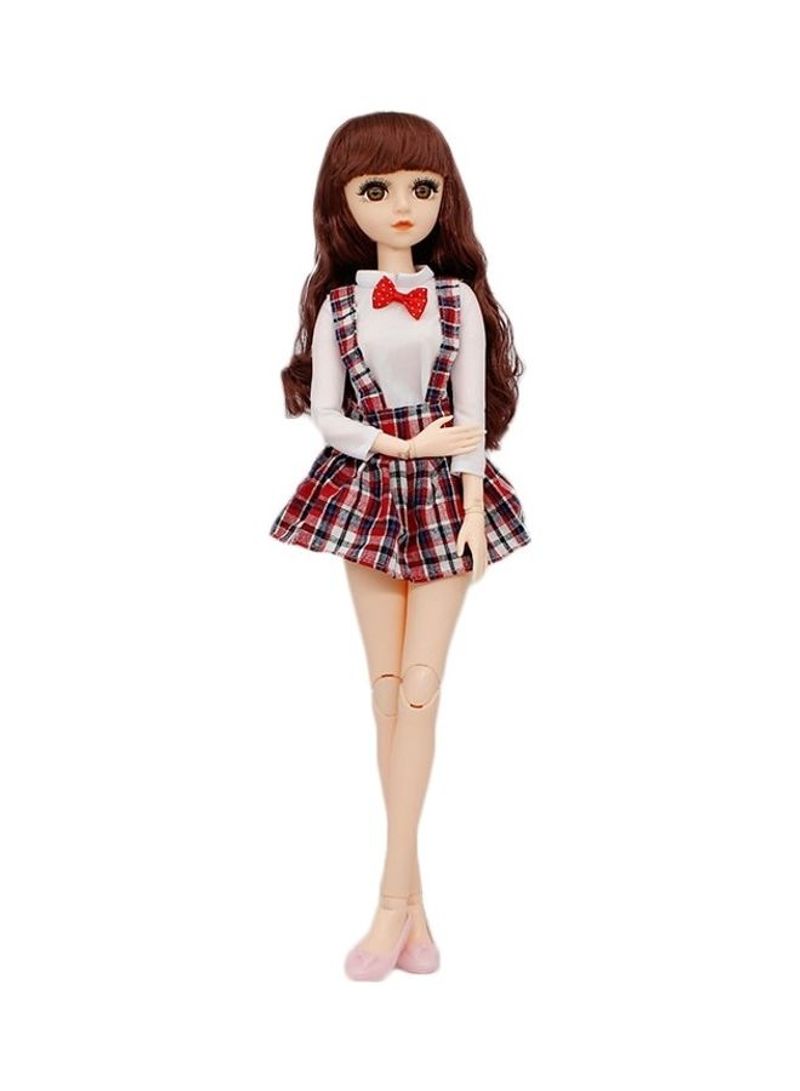 Movable Joints Doll With Plaid Strap Dress