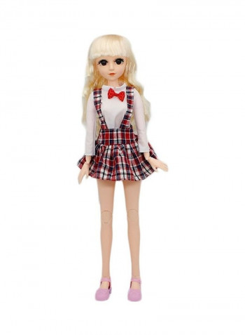 Movable Joint Doll With Plaid Strap Dress