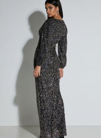 Glitter Pattern Long Sleeve Maxi Dress Black