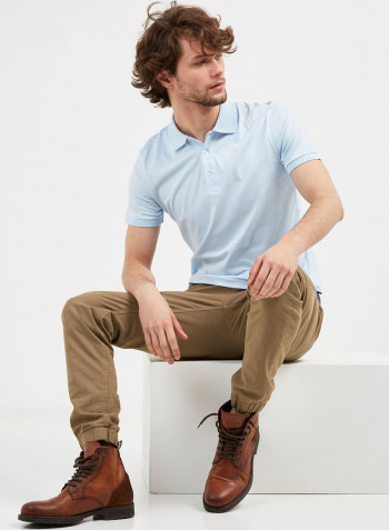 Unique Accent Short Sleeves Polo T Shirt Sky Blue