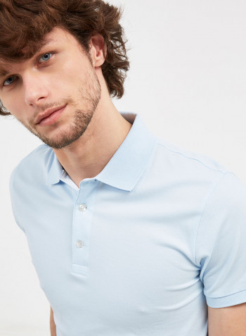 Unique Accent Short Sleeves Polo T Shirt Sky Blue