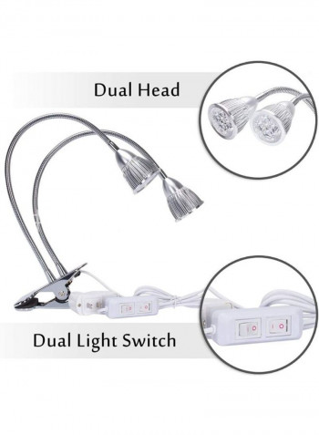 10W Desk Clip Dual Head LED Plant White 6x12centimeter