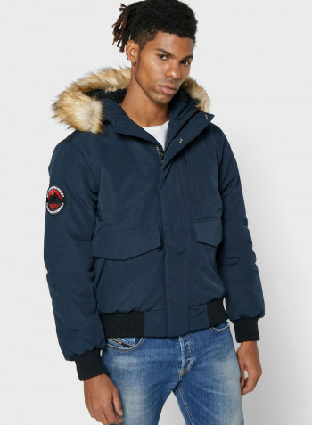 Everest Hooded Bomber Jacket كحلي