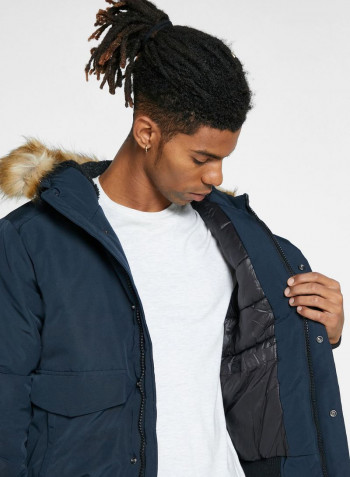Everest Hooded Bomber Jacket كحلي