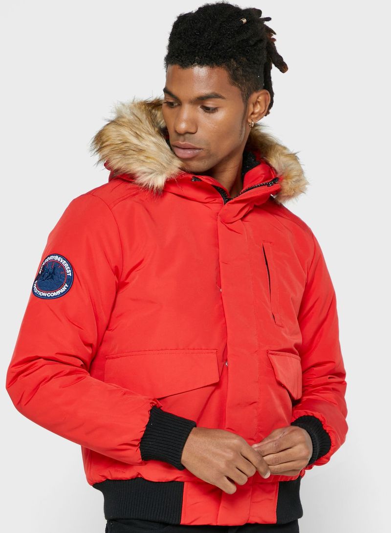 Everest Hooded Bomber Jacket Red/Black