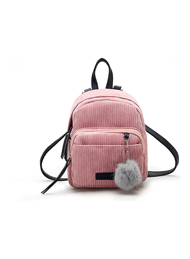 Canvas Backpack With Plush Ball Pendant Pink