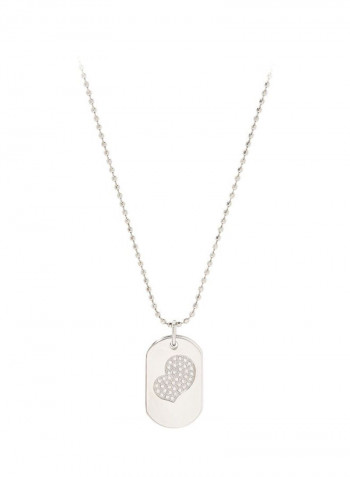 Crystal Studded Pendant Necklace Silver
