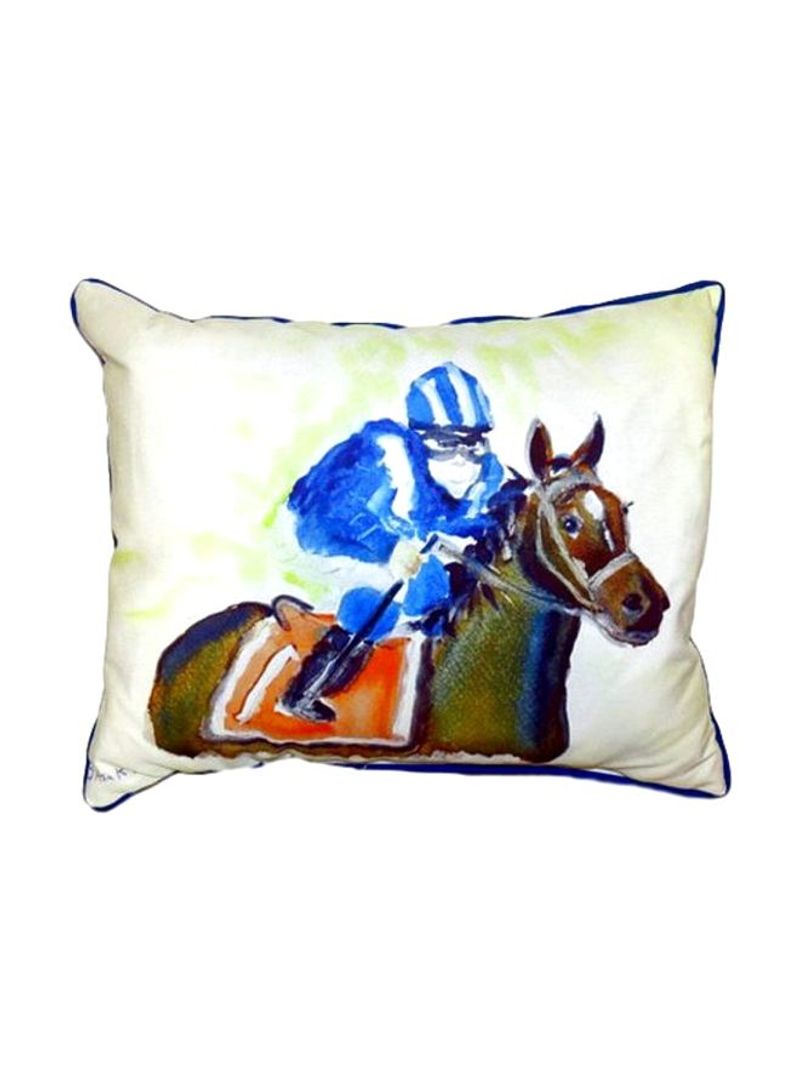 Horse And Jockey Printed Decorative Pillow Green/Blue/Brown 22x22inch
