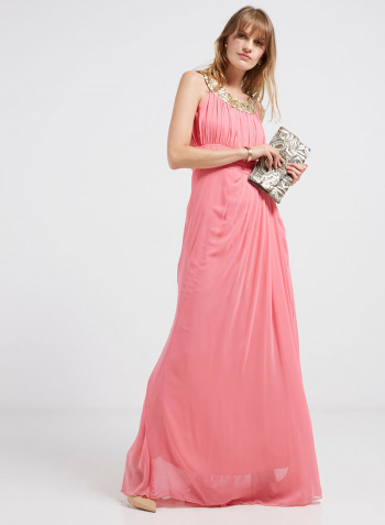 Sequin Detailed Sleeveless Maxi Dress Pink