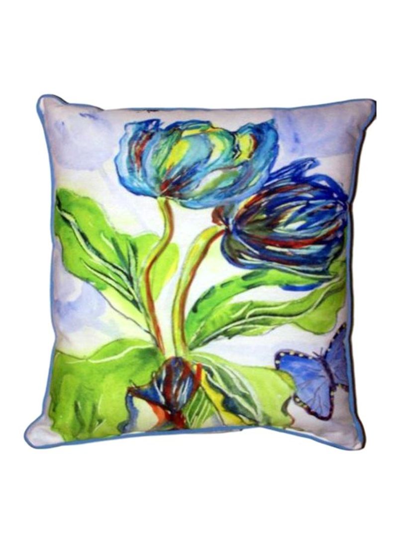 Tulips And Horse Printed Decorative Pillow White/Green/Blue 20x24inch