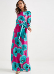 Tie-Waist Floral Print Maxi Dress Pink/Blue/Black