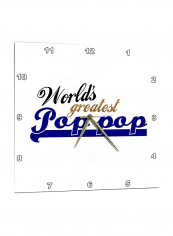 Worlds Greatest Pop Pop Text Printed Wall Clock White/Blue 13 x 13inch