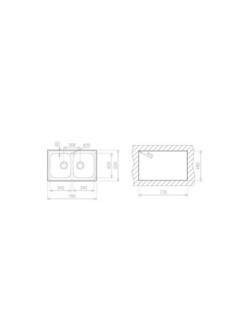 Universo 79 2B Inset Stainless Steel Two Bowls Sink Silver 790x500x170mmmm