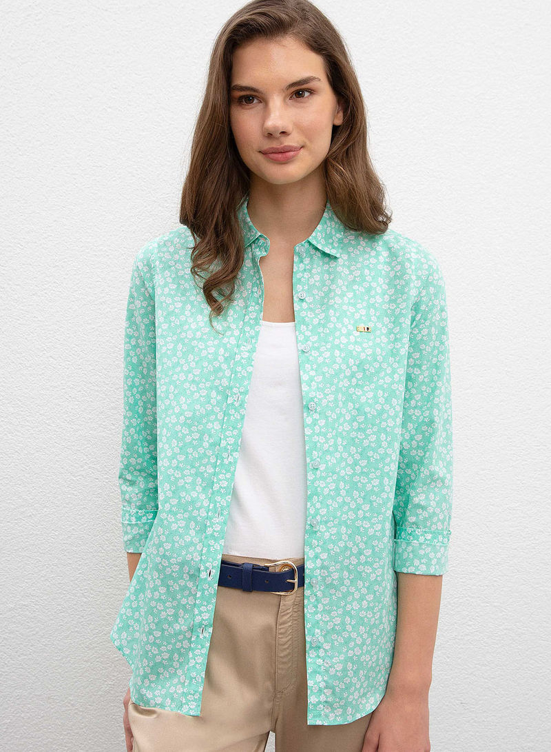 All-Over Printed Shirt Turquoise