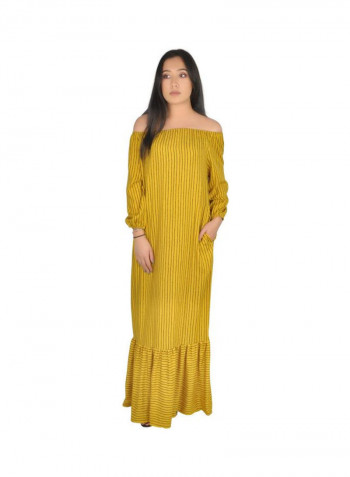 Garterized Off Shoulder Long Dress Yellow