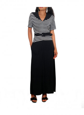 Striped Detailed Long Dress Black/White