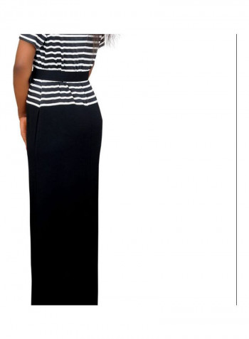 Striped Detailed Long Dress Black/White