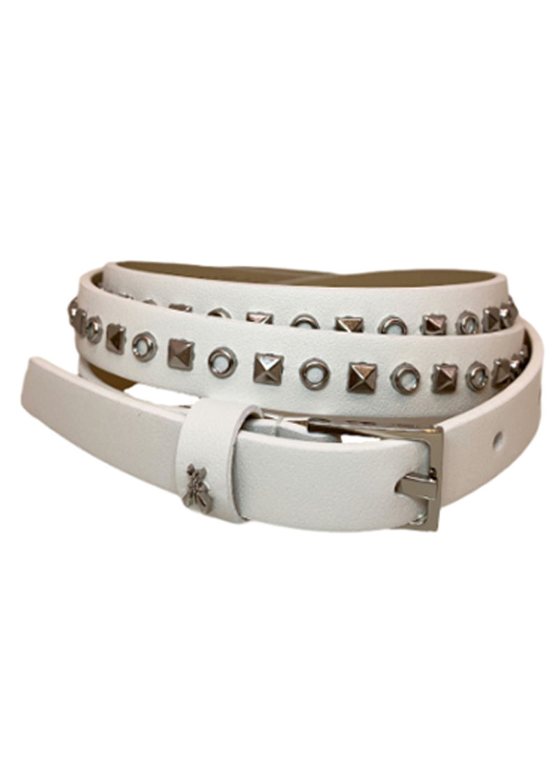 Casual Leather Belt Bianco/Silver