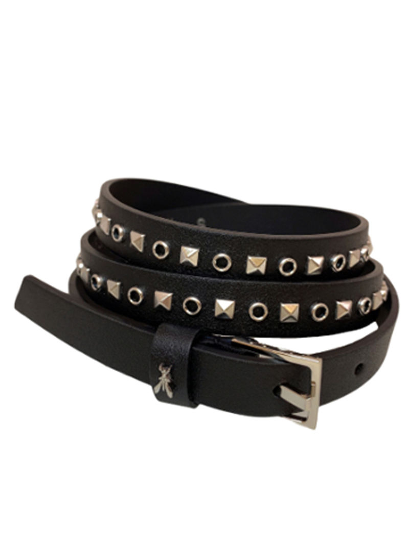 Casual Leather Belt Nero/Silver