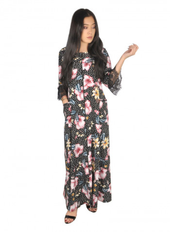 Flower Print Open Front Dress Multicolour