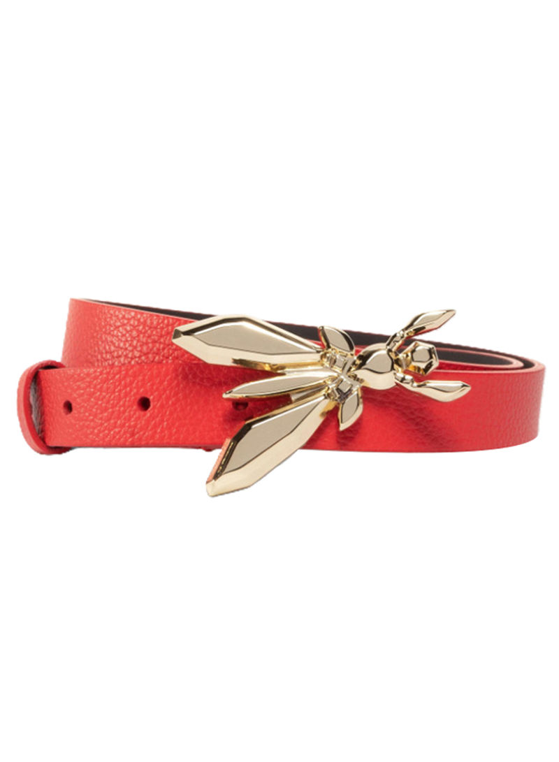 Leather Fly Buckle Belt Red/Gold