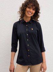 Metallic Button Detail Shirt Navy
