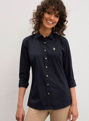 Metallic Button Detail Shirt Navy