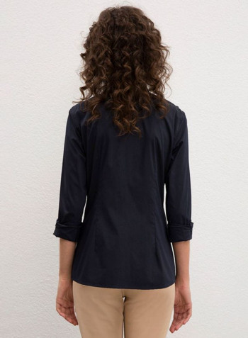 Metallic Button Detail Shirt Navy
