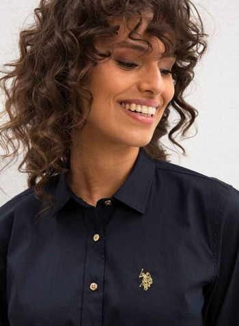 Metallic Button Detail Shirt Navy