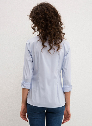 Metallic Button Detail Shirt Blue